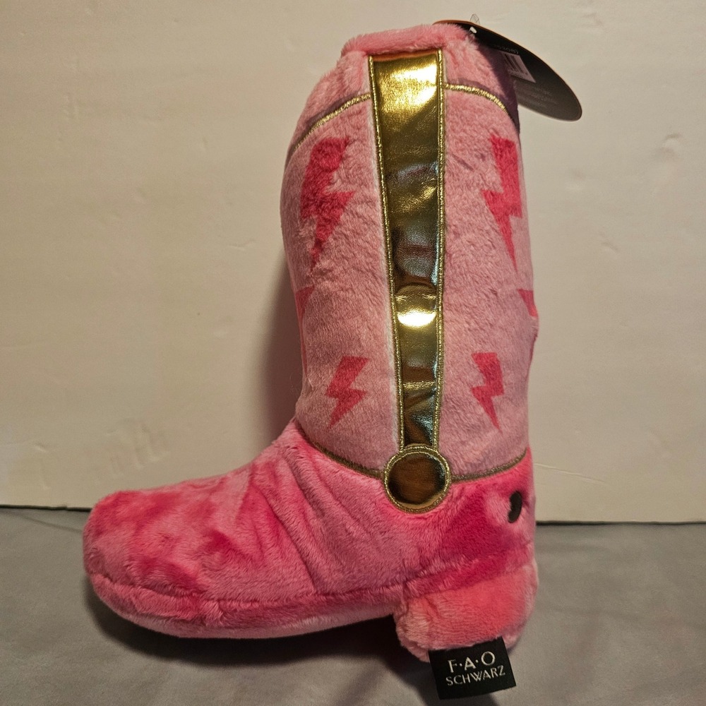 FAO Schwarz 10.5" Pink Stuffed Cowgirl Cowboy Boot Stuffy Pillow New